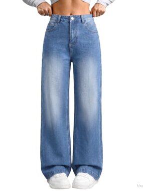 Women's High Waisted Wide Leg Baggy Jeans Stretch Denim Pants
